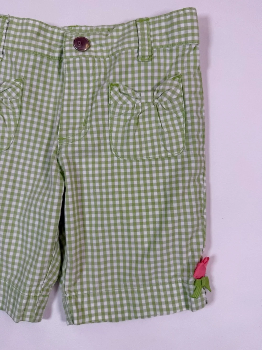 GYMBOREE‎ Green Gingham Shorts Girls Size 4 Cottagecore Preppy Spring Summer